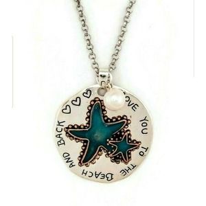 Silver Starfish Necklace Earrings Set Love Saying